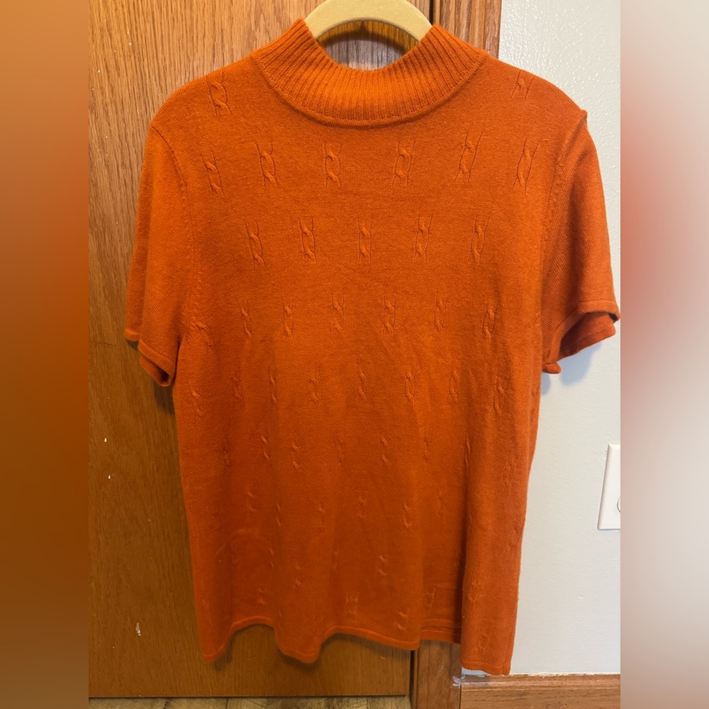 Studio Works size LG rust/orange short sleeve lightweight sweater